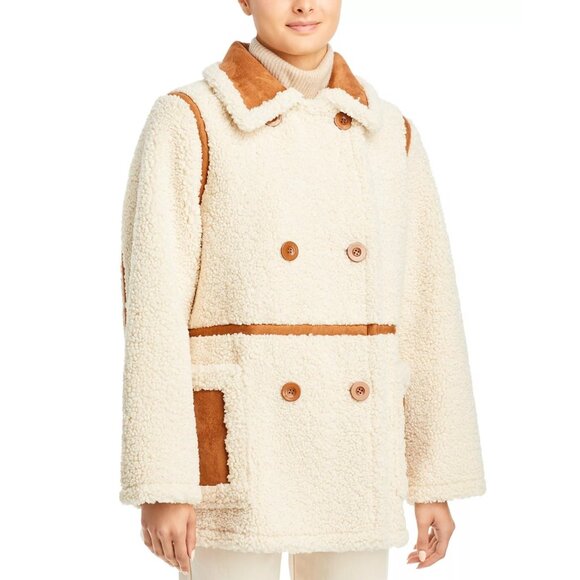 495$ STAND STUDIO Double-Breasted Faux Fur Chloe Jacket Size 34 FR/XS US Ivory - Picture 1 of 4